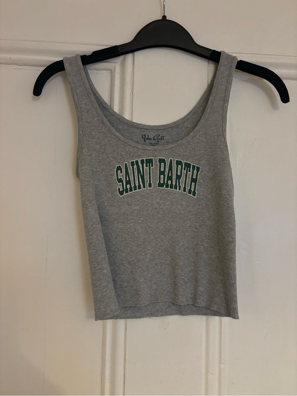 Brandy Melville Grey Ribbed Tank with Green 'Saint Barth' Logo
